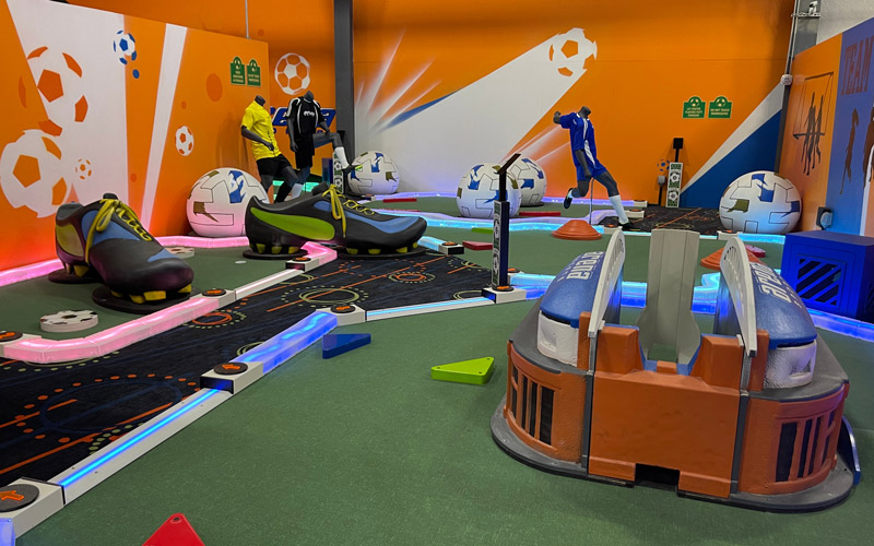 The mini golf green at the Family Entertainment Center at Arena Sports