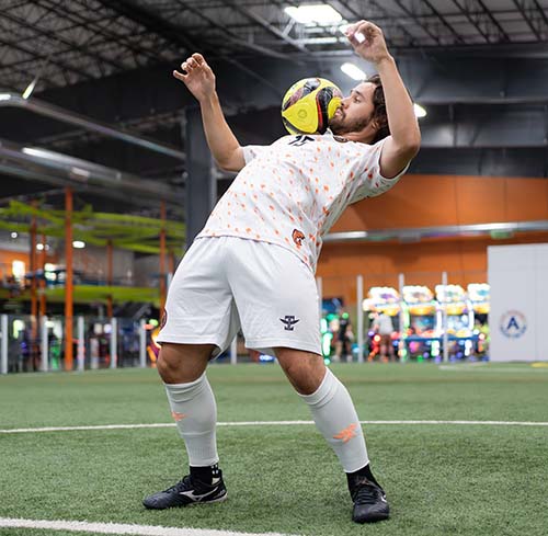 Steelhead player moves Steelhead soccer player juggles a soccer ball