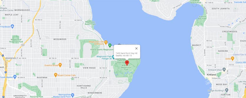 PH-MAGPark-Map Image of aerial map showing Magnuson Park outdoor location in Seattle